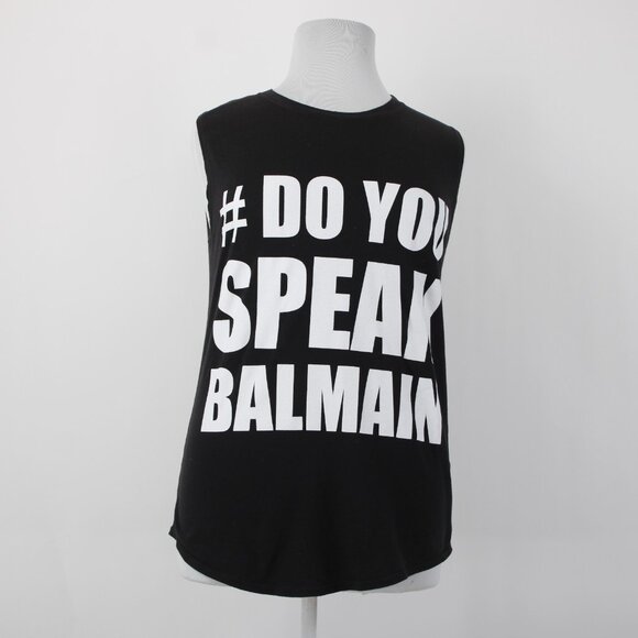 Balmain Paris Sz 38 Black White '#Do You Speak Balmain' Cotton Oversize T Shirt - Picture 2 of 14
